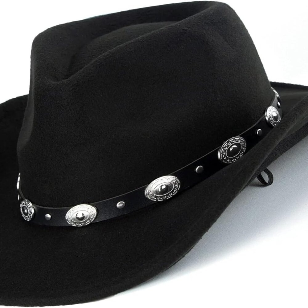 Western Cowboy Hat For Men Women Classic Fedora Hat With Buckle Belt Size:M-L